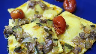 RAVIOLI RIPIENI DI STRACCHINO E SPECK CONDITI CON PORCINI POMODORINI E ZUCCHINE  FoodVlogger [upl. by Anesuza]