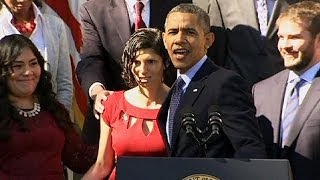 Barack Obama catches fainting pregnant woman during speech [upl. by Cruz129]