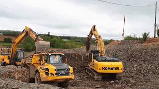 LiuGong amp Komatsu excavators at work on a road construction site [upl. by Ris906]