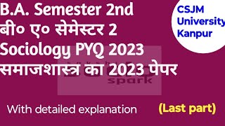 BA Semester 2nd Sociology paper 2023 ll Kanpur University [upl. by Silecara]