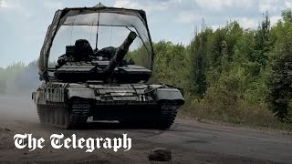 Ukrainian tanks seen driving in Sumy region near border with Russia [upl. by Narmis812]