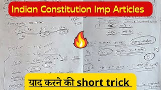 Indian Constitution Articles Short Tricks  कभी नहीं भूलोगे 🔥  Polity [upl. by Hadlee]