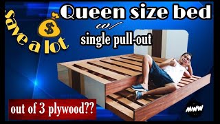 How to make a Trundle Bed  Queen Bed with pullout underneath  Diy bed frame  plywood be [upl. by Marja944]