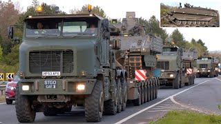 Tank Transporters hauling new Ajax armoured fighting vehicles for the British Army 🪖 [upl. by Onofredo295]