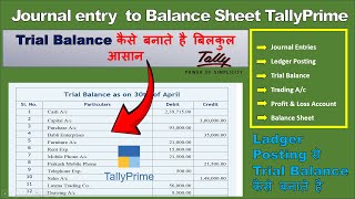 3 Trial Balance to Balance Sheet  ledger posting to trail balance  manually tallyprime [upl. by Lilhak]