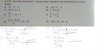 1 111 Rozwiąż nierówność i zaznacz zbiór rozwiązań tej nierówności na osi liczbowej [upl. by Davin413]