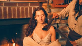 ASMR Scalp Check Massage Feather Sweep amp Hair Braiding 🔥 Real Crackling Fire Sounds Real Person [upl. by Dorsey]