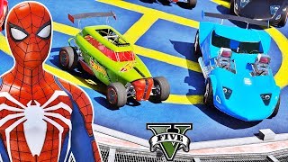 CARROS Hot Wheels com Homem Aranha e Heróis Desafio Aéreo com Carros na Rampa GTA V Mods  IR GAMES [upl. by Tuesday]