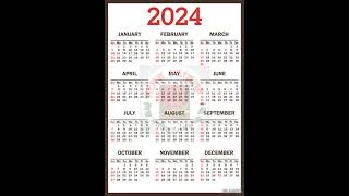 calendar calendar2024 2024 2024calendar holidays newcalendar 2024holidays lifestyle diary [upl. by Otrebireh]