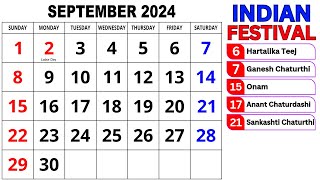 Calendar September 2024  September Calendar 2024 with Holidays  September 2024 Calendar  Calendar [upl. by Atnuahs]