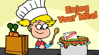 ♪ ♪ Childrens song Enjoy Your Meal  Funny food Song  Hooray Kids Songs amp Nurserey Rhymes [upl. by Alaunnoif]