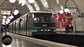 Métro de Paris  Ligne 4  Matériel MP89  Station Cité [upl. by Nedia]