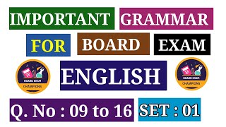 SET  01  Q09 to 16 ENGLISH  CLASS X  GRAMMAR FOR BOARD EXAM NCERTCBSE [upl. by Ainniz]