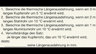 Rechenbeispiel zur thermischen Längenausdehnung von Kupfer [upl. by Avlis970]