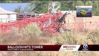 Balloon hits radio tower causing collapse in Albuquerque [upl. by Aivatnuhs]