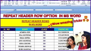 REPEAT HEADER ROWS IN MS WORD  REPEAT HEADER ROW OPTION IN TABLE IN MS WORD IN BENGALI  WORD TIPS [upl. by Caravette]