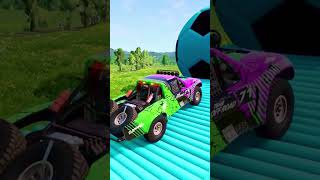 Double Flatbed Trailer Truck vs Speed bumps  Train vs Cars  Tractor vs Train  BeamNG Drive 005 [upl. by Ahsilef]