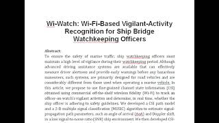 Wi Watch Wi Fi Based Vigilant Activity Recognition for Ship Bridge Watchkeeping Officers [upl. by Davey]