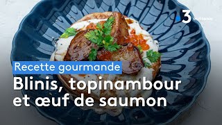 Recette gourmande  Blinis topinambour et oeuf de saumon [upl. by Wain484]