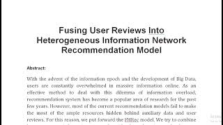 Fusing User Reviews Into Heterogeneous Information Network Recommendation Model [upl. by Aeniah]