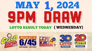 Lotto Result Today 9pm draw May 1 2024 655 645 4D Swertres Ez2 PCSO [upl. by Aekan]