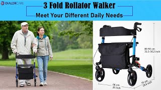 DIALDRCARE Aluminium 4 wheel Ultra Folding Rollator Walker with Carry Bag Suitable for adults [upl. by Elynad]