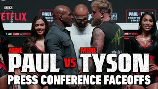 Jake Paul vs Mike Tyson Press Conference Faceoffs  MMA Fighting [upl. by Effy698]