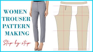 Basic Pant Pattern Drafting For Beginners  How To Make Womens Trouser Pattern Detailed [upl. by Aranat880]