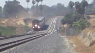 Amtrak and Coaster trains in Oceanside on 71713 [upl. by Ielhsa]