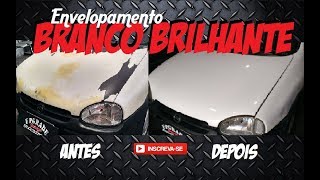 Envelopamento Corsa branco brilhante ANTES E DEPOIS UPGRADE GARAGE Envelopamento [upl. by Zeena353]