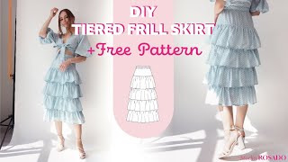 DIY Tiered Frill Midi Skirt  Beginner Friendly Sewing Tutorial with Free Pattern  Penelope Skirt [upl. by Ateiluj]