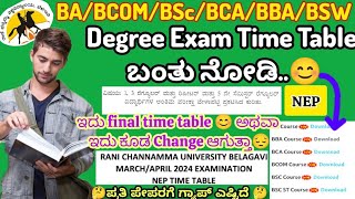 Rani Channamma University Degree EXAM Time Table 2024  1st3rdamp5th Sem  Final time table [upl. by Gipsy781]