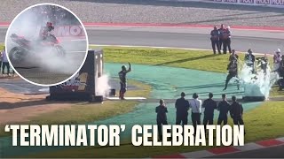 Jorge Martin TERMINATOR Shooting and BURNOUT Celebration  2024 MotoGP World Champion [upl. by Elgna]