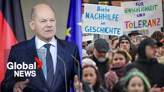 NeoNazi networks increasing Scholz says as Germans gather to protest farright AfD party [upl. by Orlov]