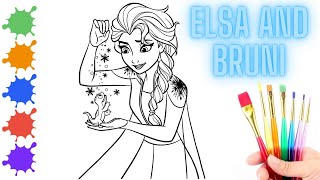 Elsa and Bruni Drawing Painting and Coloring for Kids and Toddlers  Frozen [upl. by Haleigh]