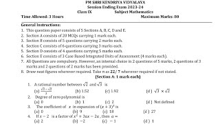 CLASS9 MATHS  Annual Exam 2024 Sample Question Paper  KV CBSE  Kendriya Vidyalaya Term2 [upl. by Loveridge524]