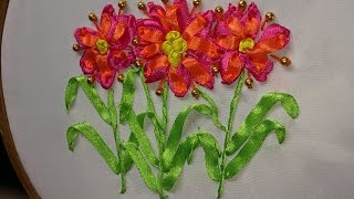 Ribbon embroidery tutorial [upl. by Aroled]