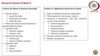 Polymers Concepts Properties Uses and Sustainability NPTEL Session 2024 Summary Session [upl. by Aidnama895]