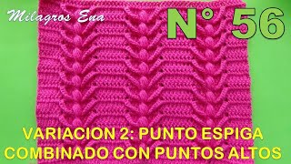 Punto N° 56 tejido a crochetPunto espiga combinado con puntos altos de separación para bufandas [upl. by Ursas]