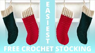 Easiest Crochet Christmas Stocking in Rows Free Beginner Pattern Bulky Yarn Easy Fast amp Fun [upl. by Sasnak]