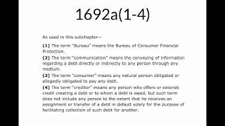 Part Two  FDCPA Fair Debt Collection Practices Act Section 1692a [upl. by Amalee]