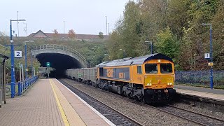 66311 amp 66757 quotWest Somerset Railwayquot Passing Through Gerrards Cross with an HS2 Construction Train [upl. by Dnamron]