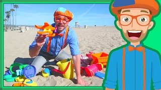 Blippi on the Beach with Sand Toys  Learning Colors for Children [upl. by Cortney469]