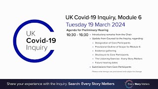 UK Covid19 Inquiry  Module 6 Preliminary Hearing PM  19 March 2024 [upl. by Nekcarb]