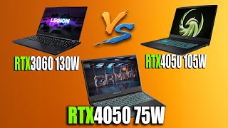 RTX4050 75W vs RTX4050 105W vs RTX3060 130W Legion 5 vs Bravo 17 vs G5 MF [upl. by Leona]