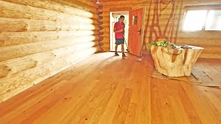 Off Grid LOG CABIN Build First Floor Oak Parquet with Loft Douglas Fir Flooring [upl. by Teagan]