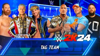 WWE Cody Rhodes Sami Zayn amp Lagon Paul Vs The Rock amp John cena In WWE 2k24 Gameplay [upl. by Kailey799]