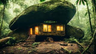 I built a warm shelter under a large rock in the rain forest hunted and cooked [upl. by Welcy]