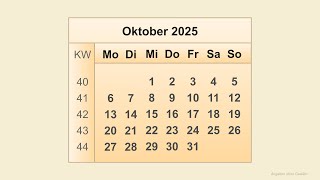 Kalender Oktober 2025 [upl. by Mendelson]