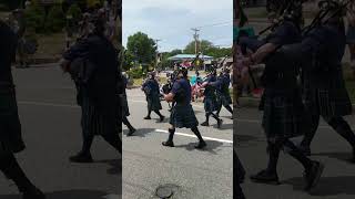 North Shore Pipe Band marches in Chelmsford Mass 4th of July Parade July 4 2019 [upl. by Annawahs]